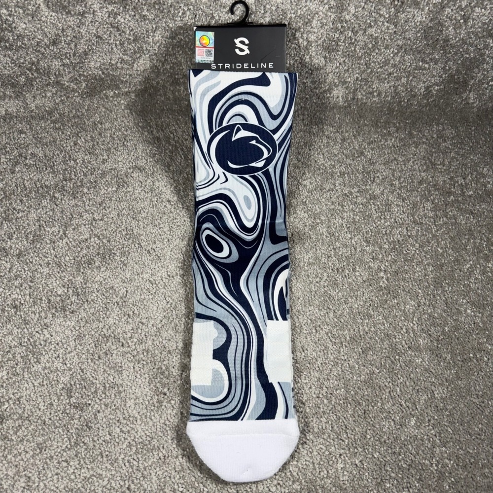 Strideline Penn State Socks Navy White Marble Swirl Athletic Crew Unisex OSFA